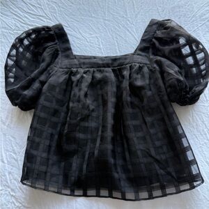 English Factory Black Sheer Blouse with puff sleeves